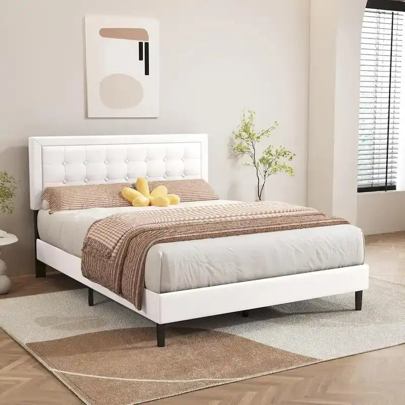 Estructura de cama tipo plataforma con capitoné de terciopelo (Negro/Blanco/Rosa/Beige) – Individual/Matrimonial/Queen/King, requiere 2 personas para el montaje