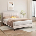 Estructura de cama tipo plataforma con capitoné de terciopelo (Negro/Blanco/Rosa/Beige) – Individual/Matrimonial/Queen/King, requiere 2 personas para el montaje