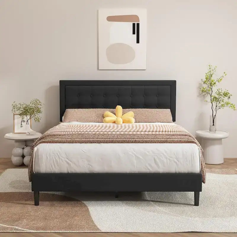 Estructura de cama tipo plataforma con capitoné de terciopelo (Negro/Blanco/Rosa/Beige) – Individual/Matrimonial/Queen/King, requiere 2 personas para el montaje