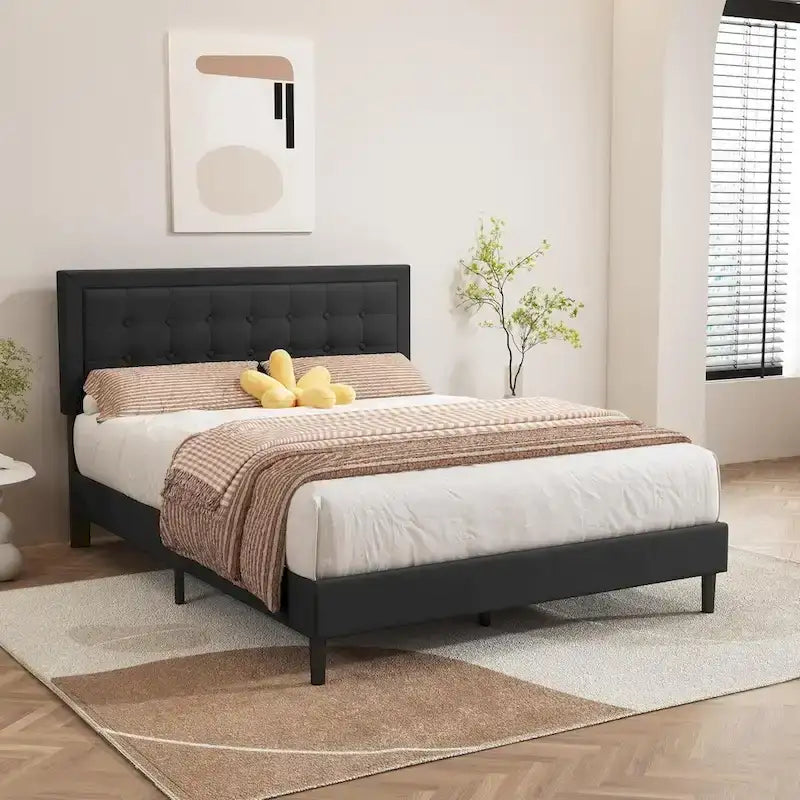 Estructura de cama tipo plataforma con capitoné de terciopelo (Negro/Blanco/Rosa/Beige) – Individual/Matrimonial/Queen/King, requiere 2 personas para el montaje