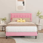 Estructura de cama tipo plataforma con capitoné de terciopelo (Negro/Blanco/Rosa/Beige) – Individual/Matrimonial/Queen/King, requiere 2 personas para el montaje