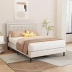Estructura de cama tipo plataforma con capitoné de terciopelo (Negro/Blanco/Rosa/Beige) – Individual/Matrimonial/Queen/King, requiere 2 personas para el montaje