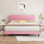 Estructura de cama tipo plataforma con capitoné de terciopelo (Negro/Blanco/Rosa/Beige) – Individual/Matrimonial/Queen/King, requiere 2 personas para el montaje