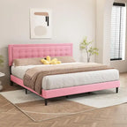 Estructura de cama tipo plataforma con capitoné de terciopelo (Negro/Blanco/Rosa/Beige) – Individual/Matrimonial/Queen/King, requiere 2 personas para el montaje