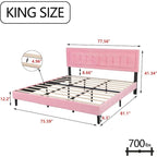 Estructura de cama tipo plataforma con capitoné de terciopelo (Negro/Blanco/Rosa/Beige) – Individual/Matrimonial/Queen/King, requiere 2 personas para el montaje