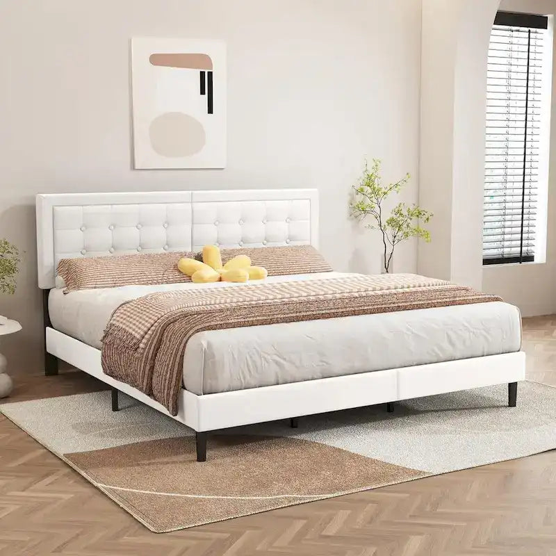 Estructura de cama tipo plataforma con capitoné de terciopelo (Negro/Blanco/Rosa/Beige) – Individual/Matrimonial/Queen/King, requiere 2 personas para el montaje