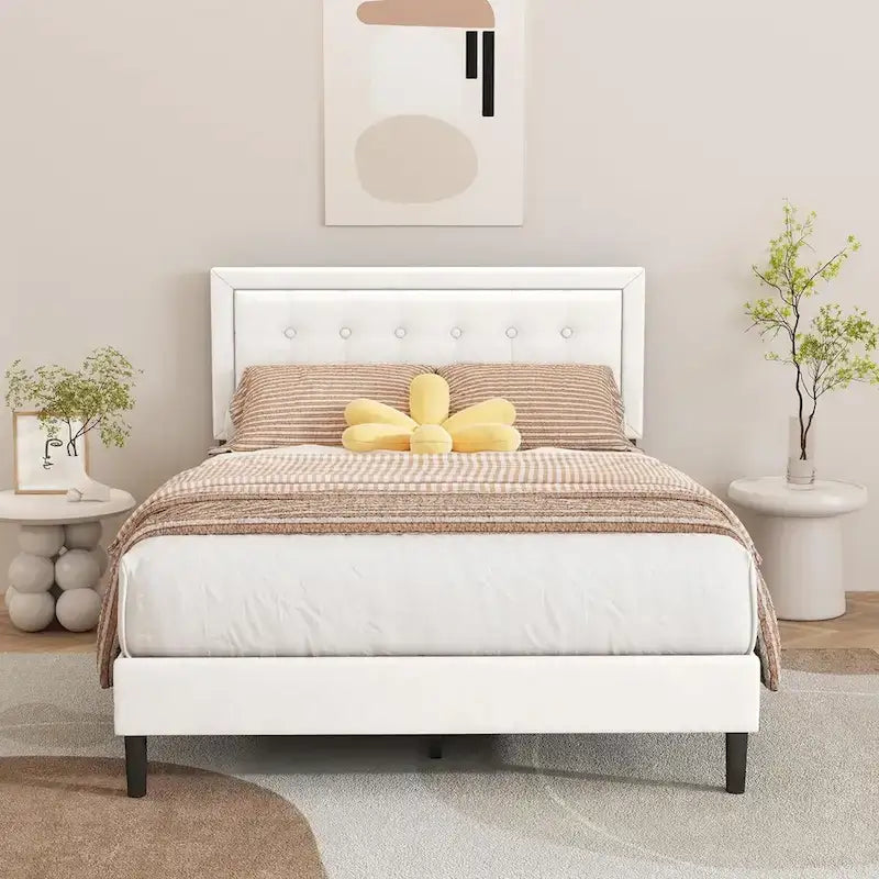 Estructura de cama tipo plataforma con capitoné de terciopelo (Negro/Blanco/Rosa/Beige) – Individual/Matrimonial/Queen/King, requiere 2 personas para el montaje