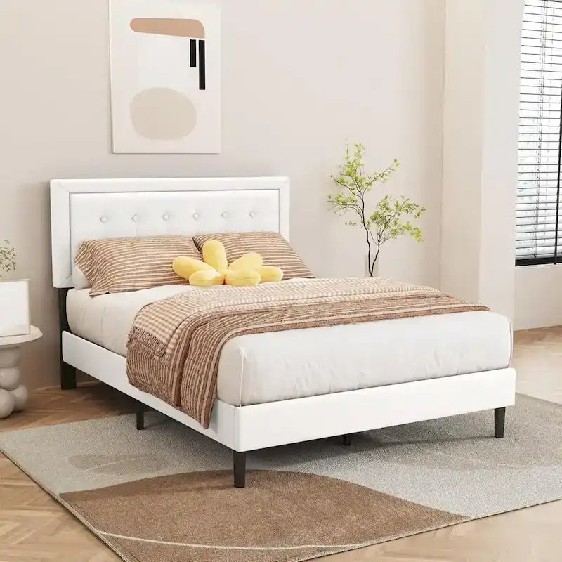 Estructura de cama tipo plataforma con capitoné de terciopelo (Negro/Blanco/Rosa/Beige) – Individual/Matrimonial/Queen/King, requiere 2 personas para el montaje