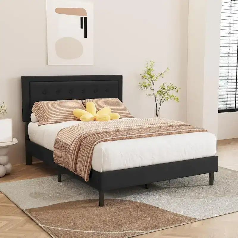 Estructura de cama tipo plataforma con capitoné de terciopelo (Negro/Blanco/Rosa/Beige) – Individual/Matrimonial/Queen/King, requiere 2 personas para el montaje