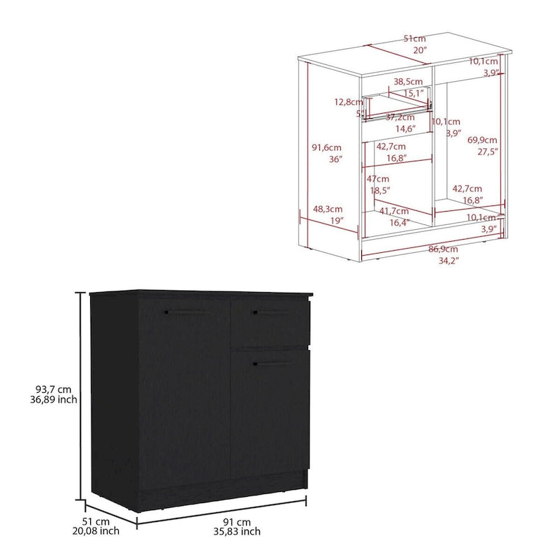 Cómoda Gabinete de 2 Puertas Blanca/Negra con Cajón Único