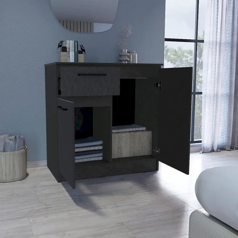 Cómoda Gabinete de 2 Puertas Blanca/Negra con Cajón Único