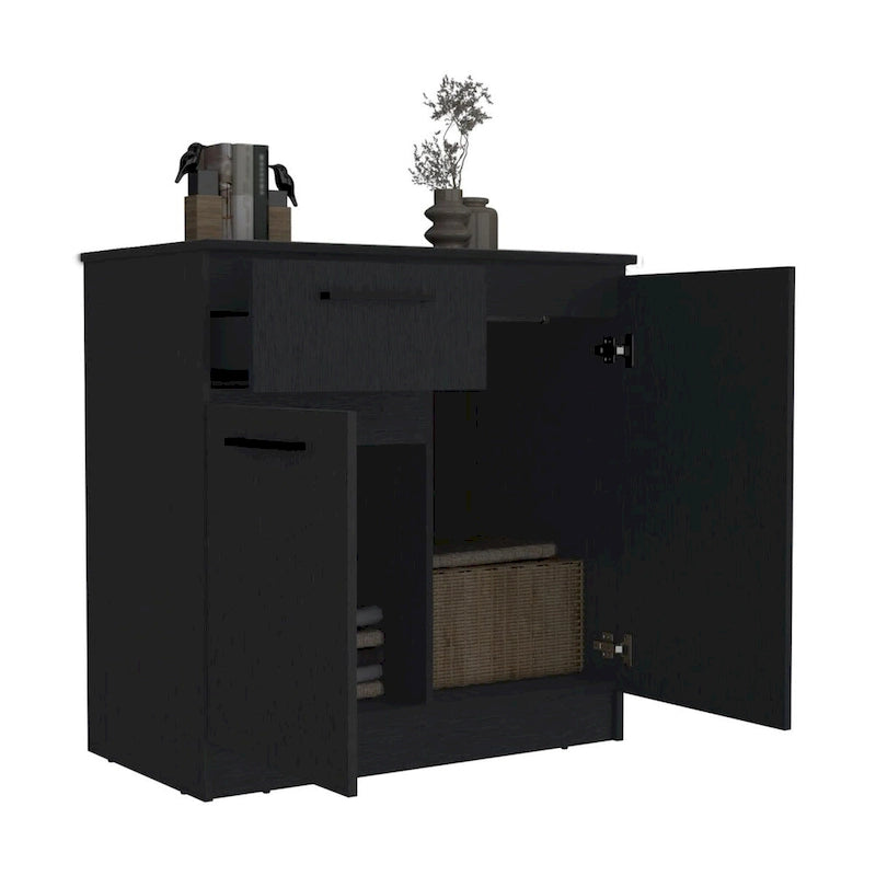 Cómoda Gabinete de 2 Puertas Blanca/Negra con Cajón Único
