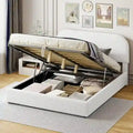 Cama de plataforma tapizada tamaño Queen de forro polar de peluche blanco/gris con almacenamiento hidráulico, capacidad para 1–2