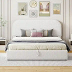 Cama de plataforma tapizada tamaño Queen de forro polar de peluche blanco/gris con almacenamiento hidráulico, capacidad para 1–2