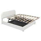 Cama de plataforma tapizada tamaño Queen de forro polar de peluche blanco/gris con almacenamiento hidráulico, capacidad para 1–2