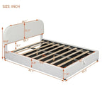 Cama de plataforma tapizada tamaño Queen de forro polar de peluche blanco/gris con almacenamiento hidráulico, capacidad para 1–2