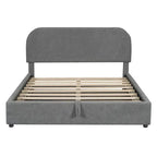 Cama de plataforma tapizada tamaño Queen de forro polar de peluche blanco/gris con almacenamiento hidráulico, capacidad para 1–2