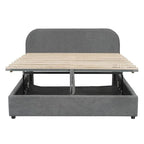 Cama de plataforma tapizada tamaño Queen de forro polar de peluche blanco/gris con almacenamiento hidráulico, capacidad para 1–2