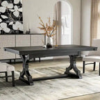Mesa de comedor rústica negra, base de caballete, para 6 personas
