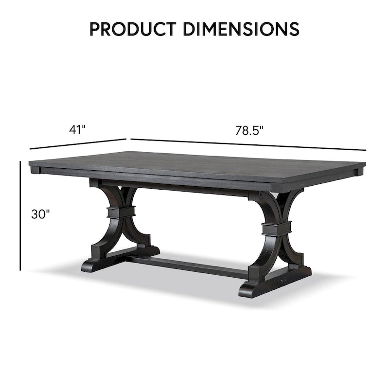 Mesa de comedor rústica negra, base de caballete, para 6 personas