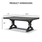 Mesa de comedor rústica negra, base de caballete, para 6 personas