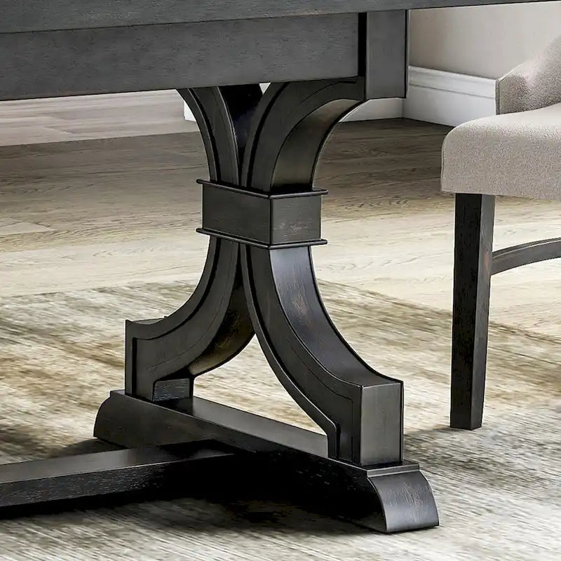 Mesa de comedor rústica negra, base de caballete, para 6 personas
