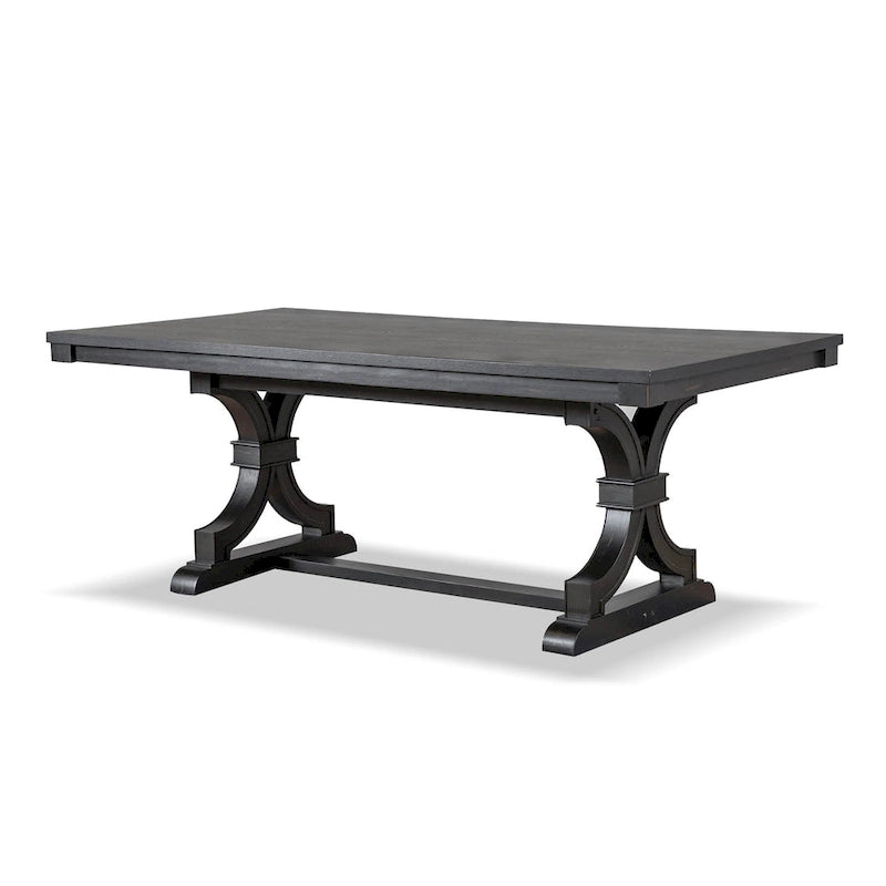 Mesa de comedor rústica negra, base de caballete, para 6 personas