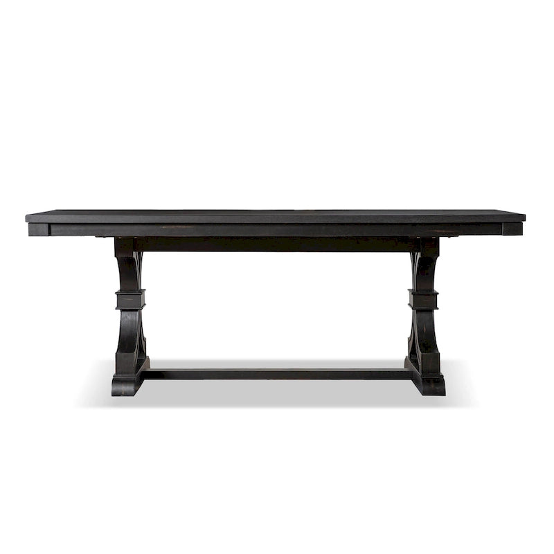 Mesa de comedor rústica negra, base de caballete, para 6 personas