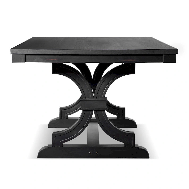 Mesa de comedor rústica negra, base de caballete, para 6 personas