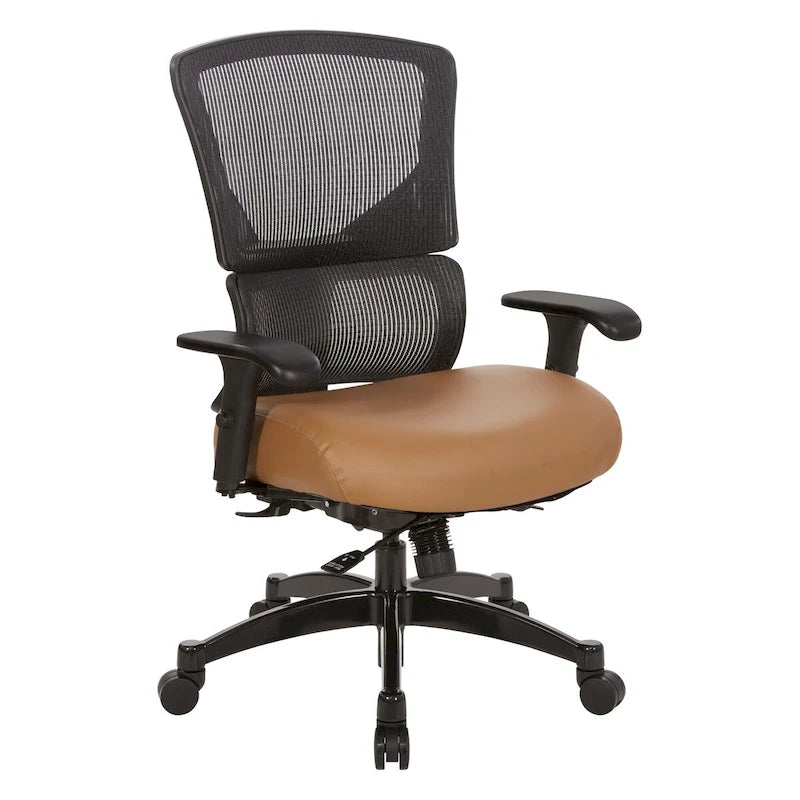Silla de oficina negra ajustable – Asiento de malla/tela, base de nailon/aluminio, 1 persona