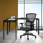 Silla de oficina negra ajustable – Asiento de malla/tela, base de nailon/aluminio, 1 persona