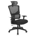 Silla de oficina negra ajustable – Asiento de malla/tela, base de nailon/aluminio, 1 persona