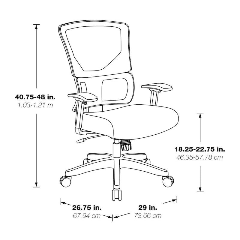 Silla de oficina negra ajustable – Asiento de malla/tela, base de nailon/aluminio, 1 persona