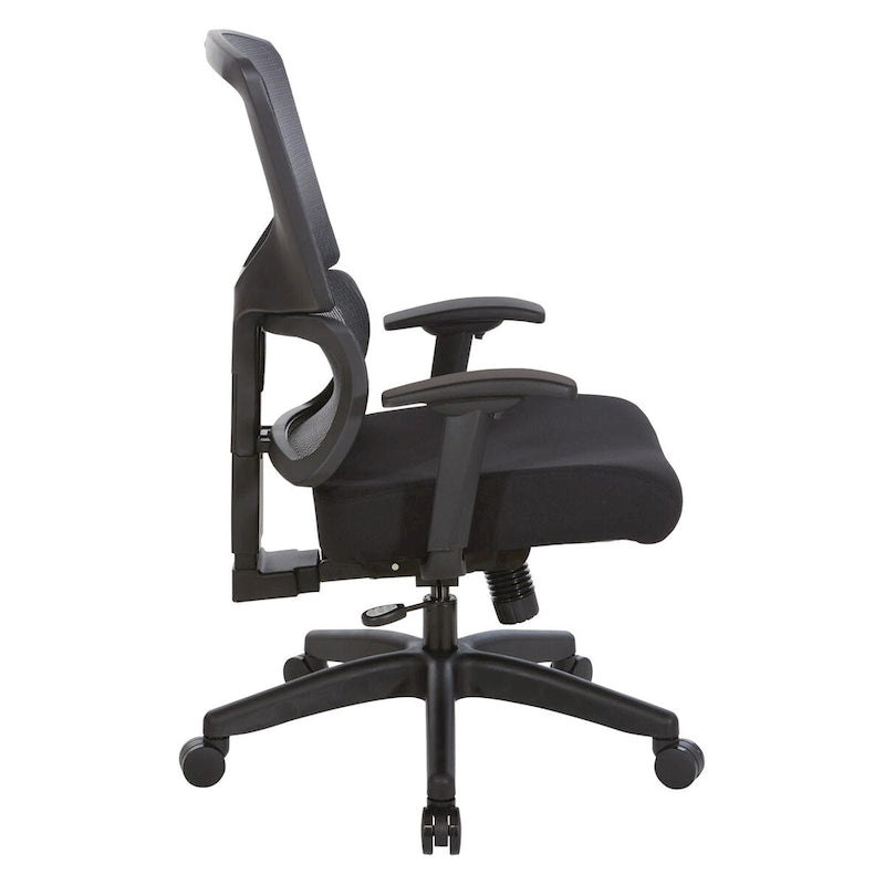 Silla de oficina negra ajustable – Asiento de malla/tela, base de nailon/aluminio, 1 persona