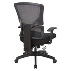 Silla de oficina negra ajustable – Asiento de malla/tela, base de nailon/aluminio, 1 persona