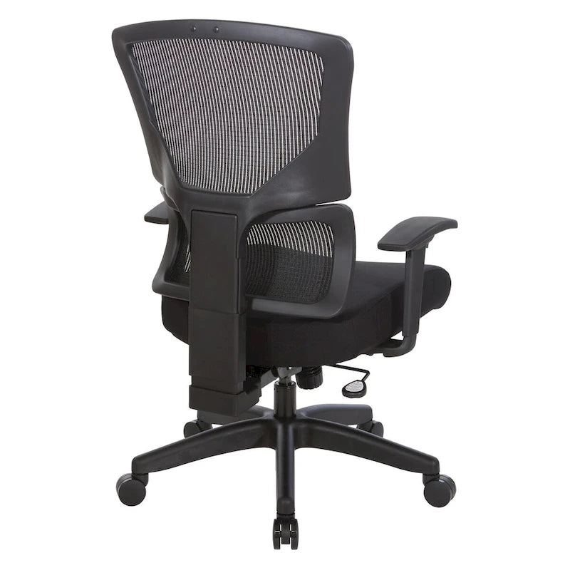 Silla de oficina negra ajustable – Asiento de malla/tela, base de nailon/aluminio, 1 persona