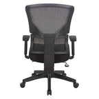 Silla de oficina negra ajustable – Asiento de malla/tela, base de nailon/aluminio, 1 persona