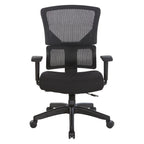 Silla de oficina negra ajustable – Asiento de malla/tela, base de nailon/aluminio, 1 persona