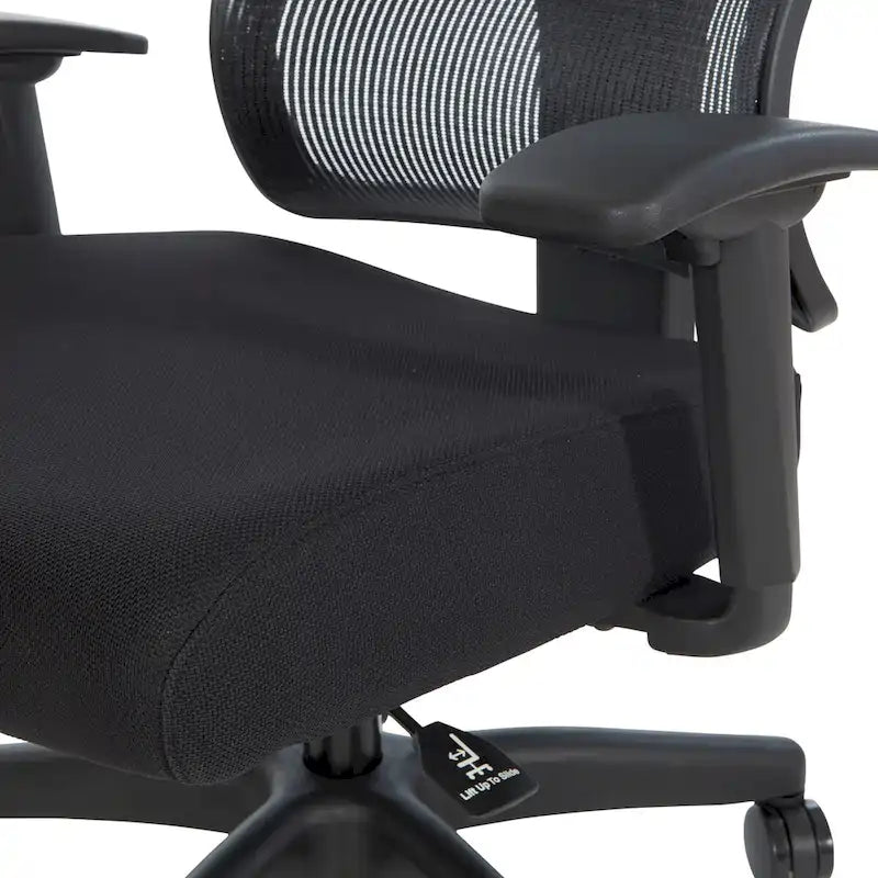 Silla de oficina negra ajustable – Asiento de malla/tela, base de nailon/aluminio, 1 persona