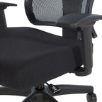 Silla de oficina negra ajustable – Asiento de malla/tela, base de nailon/aluminio, 1 persona