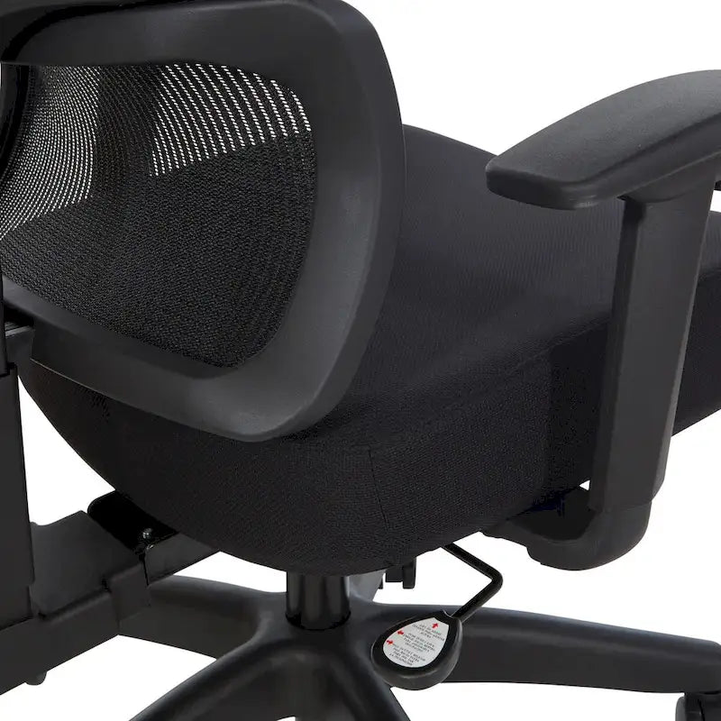 Silla de oficina negra ajustable – Asiento de malla/tela, base de nailon/aluminio, 1 persona
