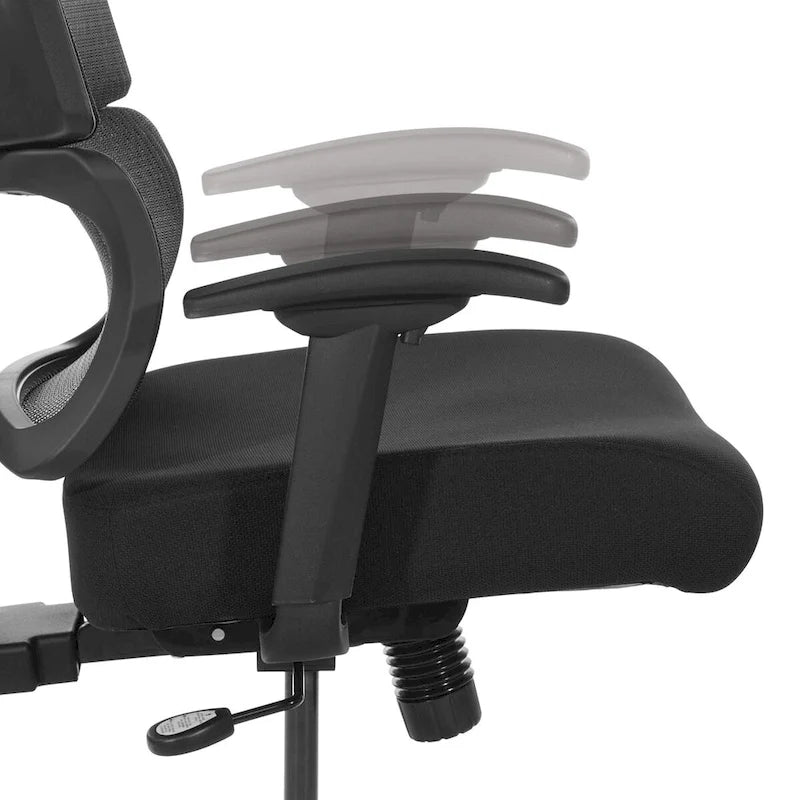 Silla de oficina negra ajustable – Asiento de malla/tela, base de nailon/aluminio, 1 persona