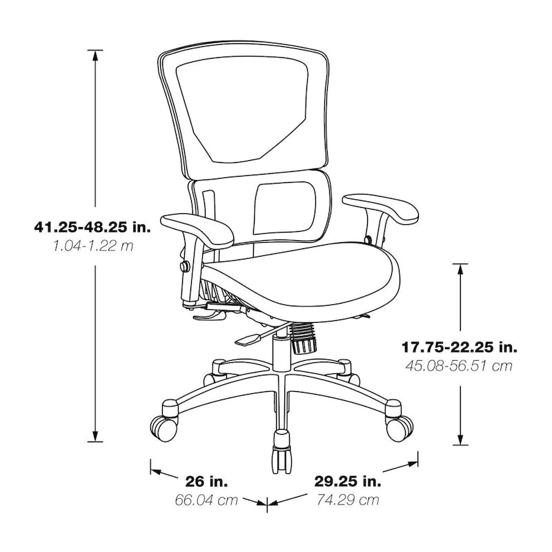 Silla de oficina negra ajustable – Asiento de malla/tela, base de nailon/aluminio, 1 persona