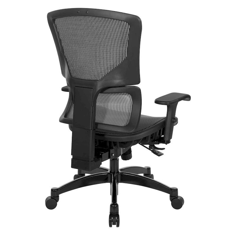 Silla de oficina negra ajustable – Asiento de malla/tela, base de nailon/aluminio, 1 persona