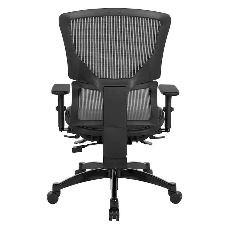 Silla de oficina negra ajustable – Asiento de malla/tela, base de nailon/aluminio, 1 persona