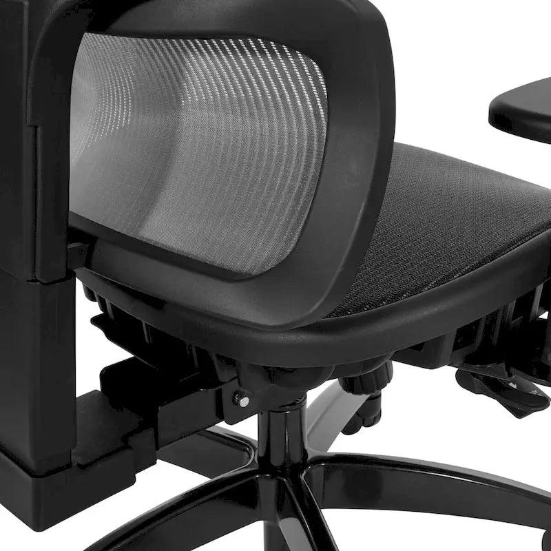 Silla de oficina negra ajustable – Asiento de malla/tela, base de nailon/aluminio, 1 persona