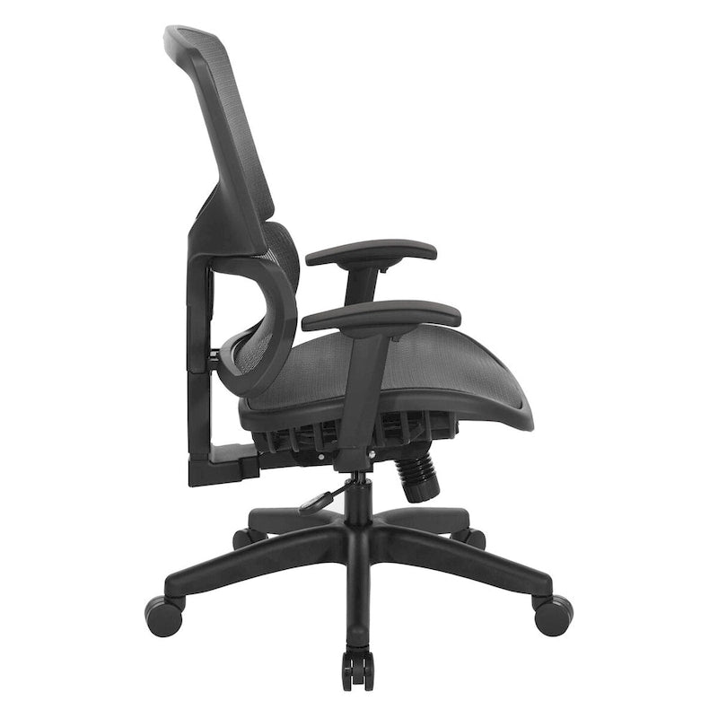 Silla de oficina negra ajustable – Asiento de malla/tela, base de nailon/aluminio, 1 persona