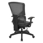 Silla de oficina negra ajustable – Asiento de malla/tela, base de nailon/aluminio, 1 persona