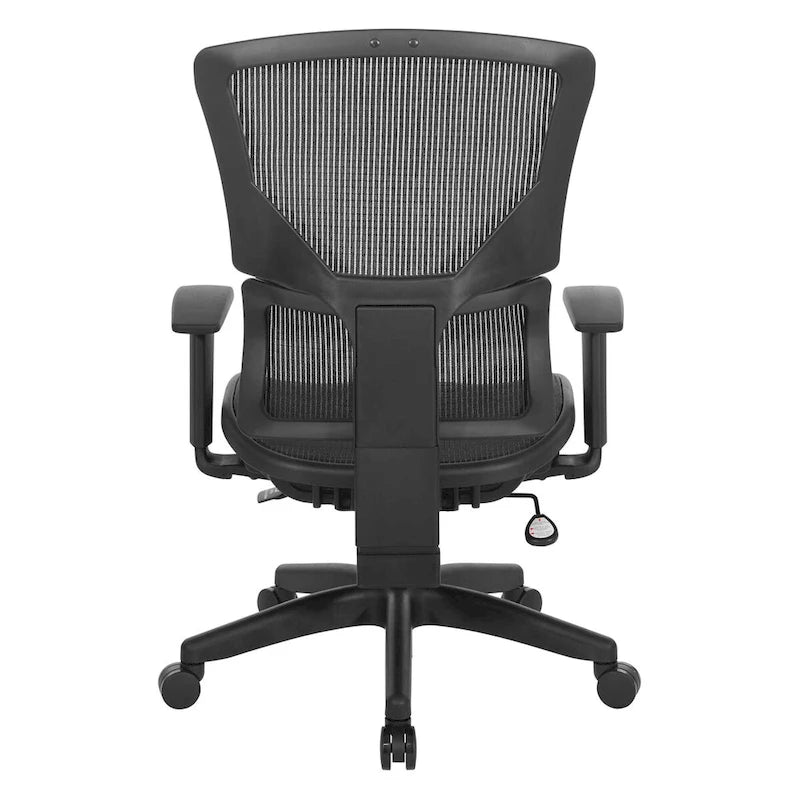 Silla de oficina negra ajustable – Asiento de malla/tela, base de nailon/aluminio, 1 persona