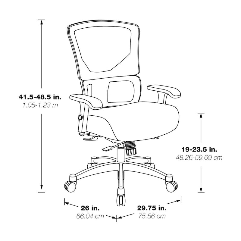 Silla de oficina negra ajustable – Asiento de malla/tela, base de nailon/aluminio, 1 persona